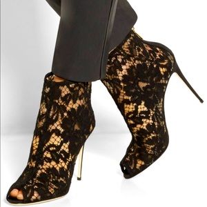 Dolce & Gabbana Black Lace Peep Toe Ankle Booties